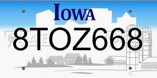 8TOZ668 Iowa License Plate