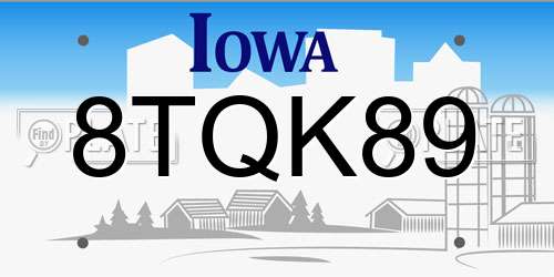 8TQK89 Iowa License Plate