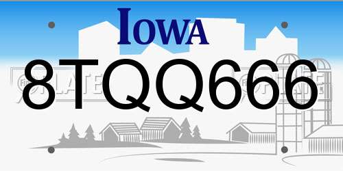 8TQQ666 Iowa License Plate