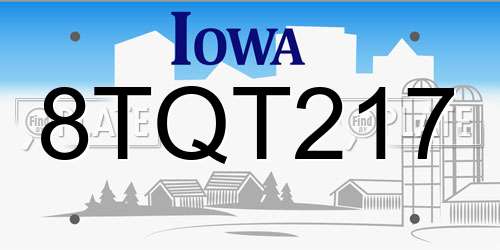 8TQT217 Iowa License Plate