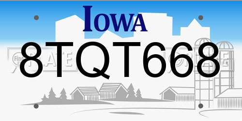 8TQT668 Iowa License Plate