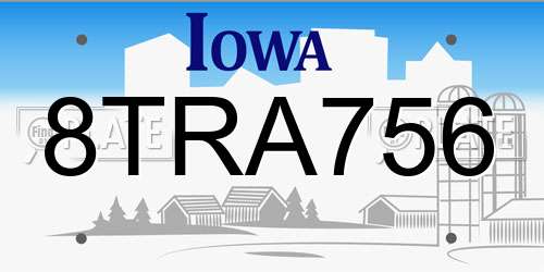 8TRA756 Iowa License Plate