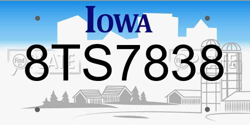 8TS7838 Iowa License Plate