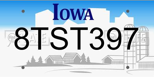 8TST397 Iowa License Plate