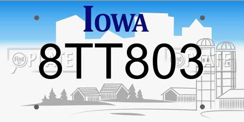 8TT803 Iowa License Plate