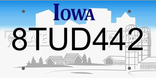 8TUD442 Iowa License Plate
