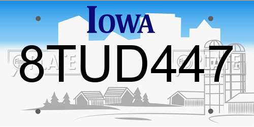 8TUD447 Iowa License Plate