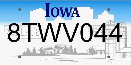 8TWV044 Iowa License Plate
