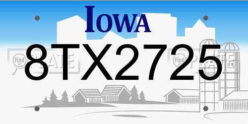 8TX2725 Iowa License Plate