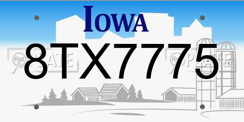 8TX7775 Iowa License Plate
