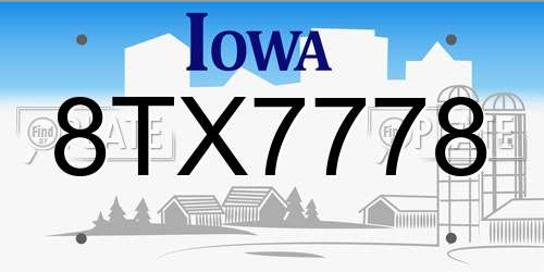 8TX7778 Iowa License Plate