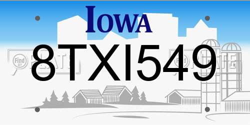 8TXI549 Iowa License Plate