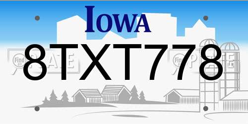 8TXT778 Iowa License Plate