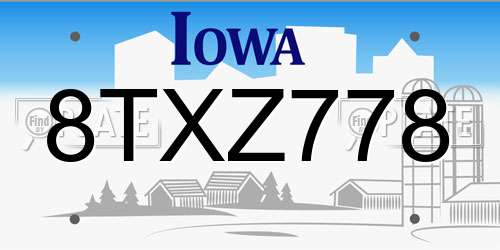 8TXZ778 Iowa License Plate