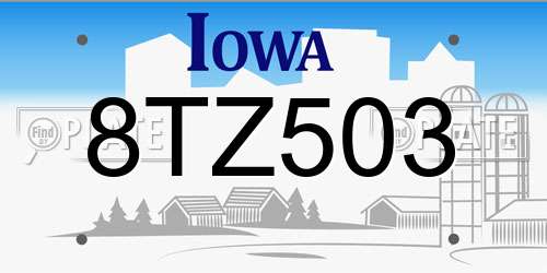 8TZ503 Iowa License Plate