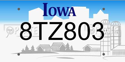 8TZ803 Iowa License Plate