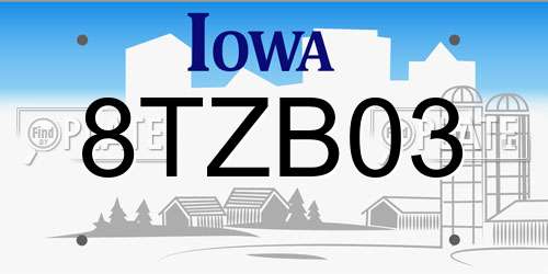 8TZB03 Iowa License Plate