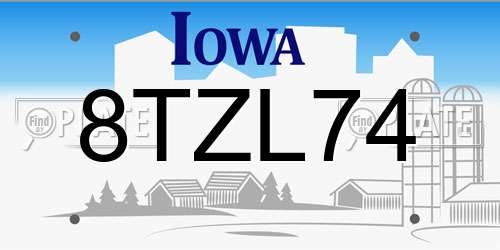 8TZL74 Iowa License Plate