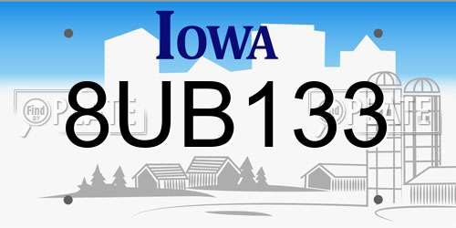 8UB133 Iowa License Plate