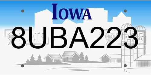 8UBA223 Iowa License Plate
