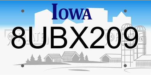 8UBX209 Iowa License Plate