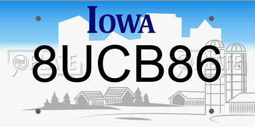 8UCB86 Iowa License Plate