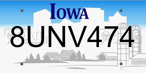 8UNV474 Iowa License Plate