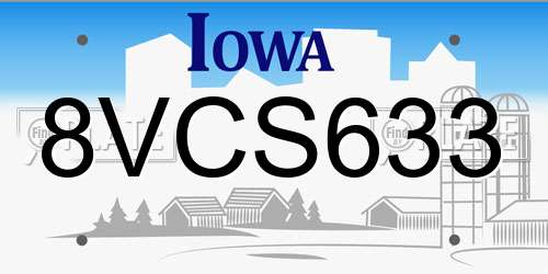 8VCS633 Iowa License Plate