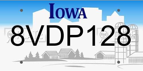 8VDP128 Iowa License Plate
