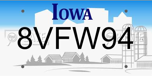 8VFW94 Iowa License Plate