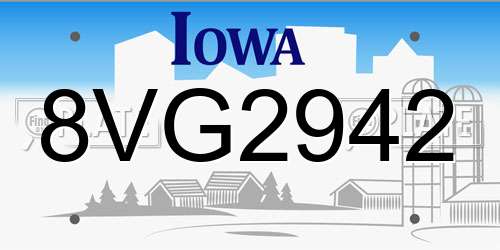 8VG2942 Iowa License Plate