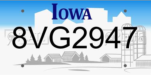 8VG2947 Iowa License Plate
