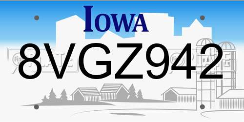 8VGZ942 Iowa License Plate