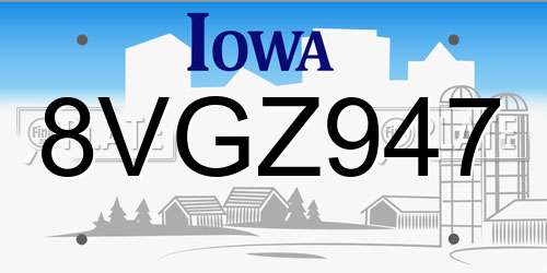 8VGZ947 Iowa License Plate