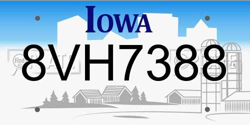 8VH7388 Iowa License Plate