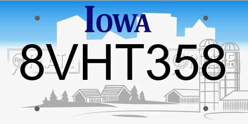 8VHT358 Iowa License Plate