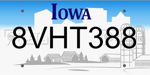 8VHT388 Iowa License Plate