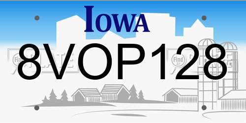 8VOP128 Iowa License Plate