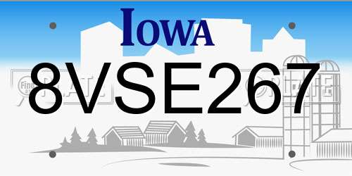 8VSE267 Iowa License Plate
