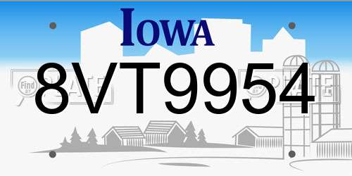 8VT9954 Iowa License Plate