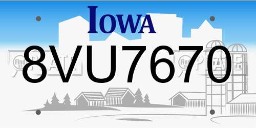 8VU7670 Iowa License Plate