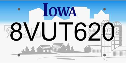 8VUT620 Iowa License Plate