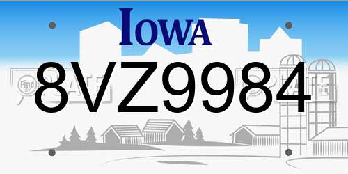 8VZ9984 Iowa License Plate
