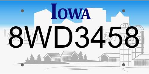 8WD3458 Iowa License Plate