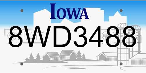 8WD3488 Iowa License Plate