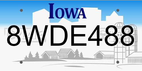 8WDE488 Iowa License Plate