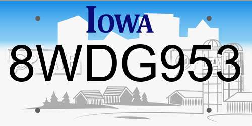 8WDG953 Iowa License Plate