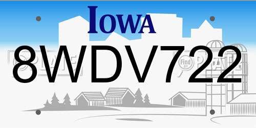 8WDV722 Iowa License Plate