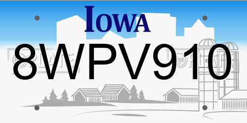 8WPV910 Iowa License Plate