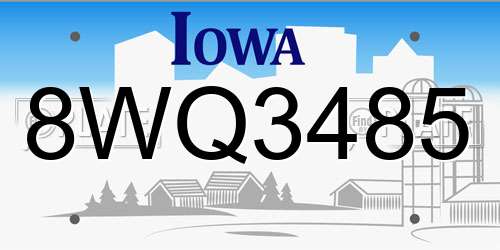 8WQ3485 Iowa License Plate